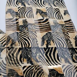Pretty Gold & Black Satin Zebra Print Neck Head Scarf Long
